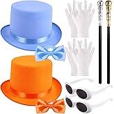 Yoiemivy 10 Pcs Top Hat Costume Set Includes Blue and Orange Top Hats Walking Canes Bow Ties Retro Sunglasses and Gloves Halloween Costume Set for Parade Cosplay