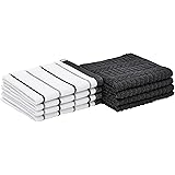 Amazon Basics 100% Cotton Kitchen Dish Cloths, 12 x 12-Inch, Absorbent Durable Ringspun Cloth - 8-Pack, Black Stripe