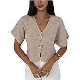 QJQ Women's Short Sleeve Cardigan Sweater Button Down Knit Tops V Neck Lightweight Pullover Tops