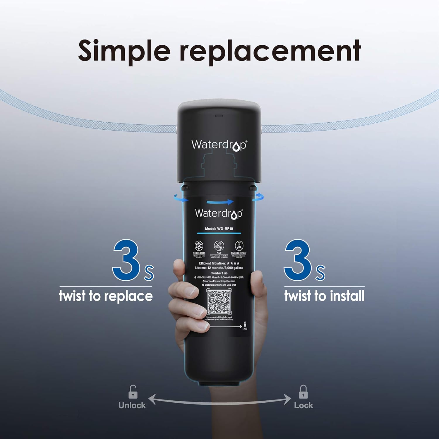 Waterdrop WD-RF10 Water Filter, Replacement for Waterdrop 10UA Under Sink Water Filtration system, 8000 Gallons High Capacity - - 