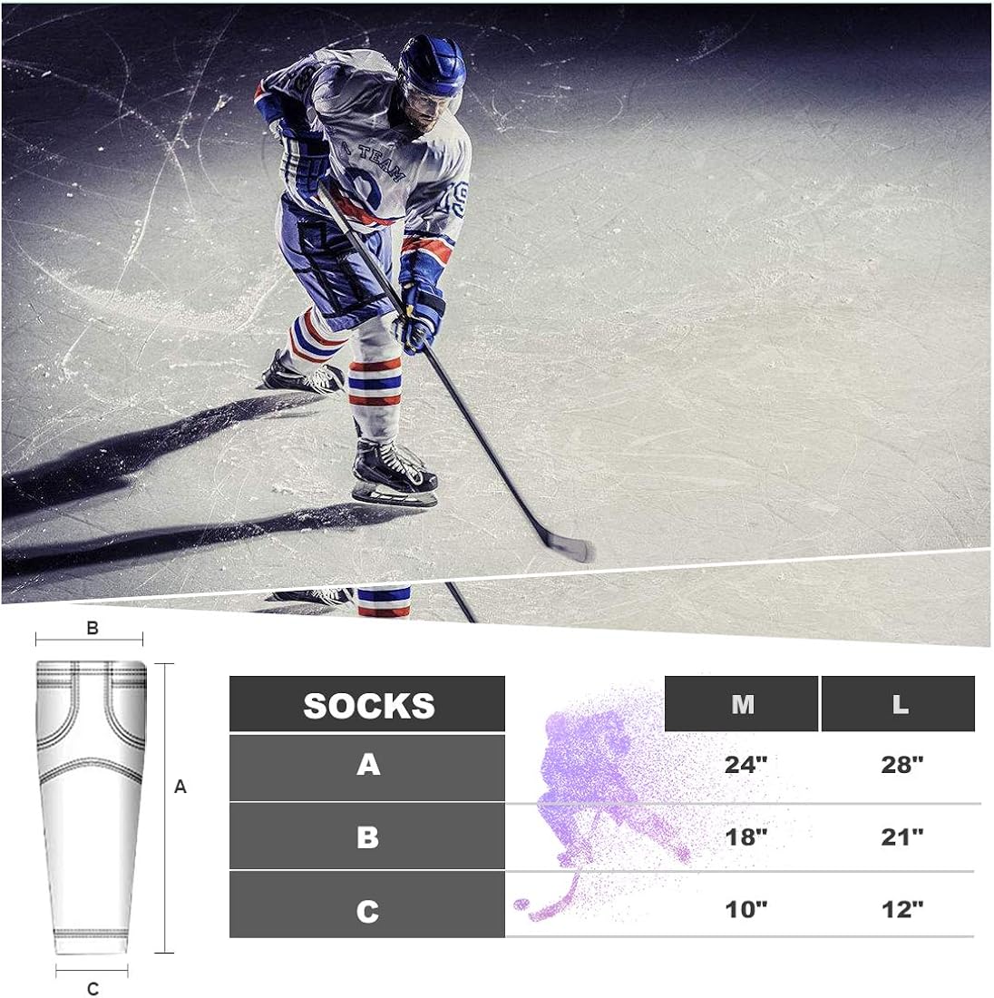 COLDINDOOR Adult Youth Dry Fit Ice Hockey Socks Junior to Senior : Clothing