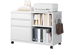 Letaya Mobile 3 Drawer File Cabinet with Lock-Metal Lateral Rolling Printer Stand Filing Cabinets for Home Office-Storage A4/F4/Letter (White)