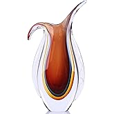 Blown Glass vase, Unique Murano Style Glass Art Deco vase for Living Room TV Stand, Table Setting, Office, Room and Desktop D