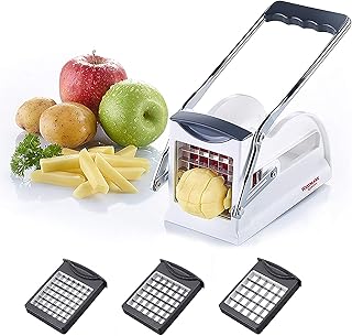 Westmark Pommes-frites Schneider und Gemüse-/Obststiftler mit drei Edelstahl-Schneideinsätzen und Stempel, Weiß/Anthrazit, 11802260