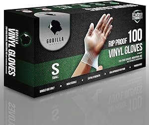 Gorilla Supply Heavy Duty Vinyl Gloves Small Box of 100 Powder Free Disposable