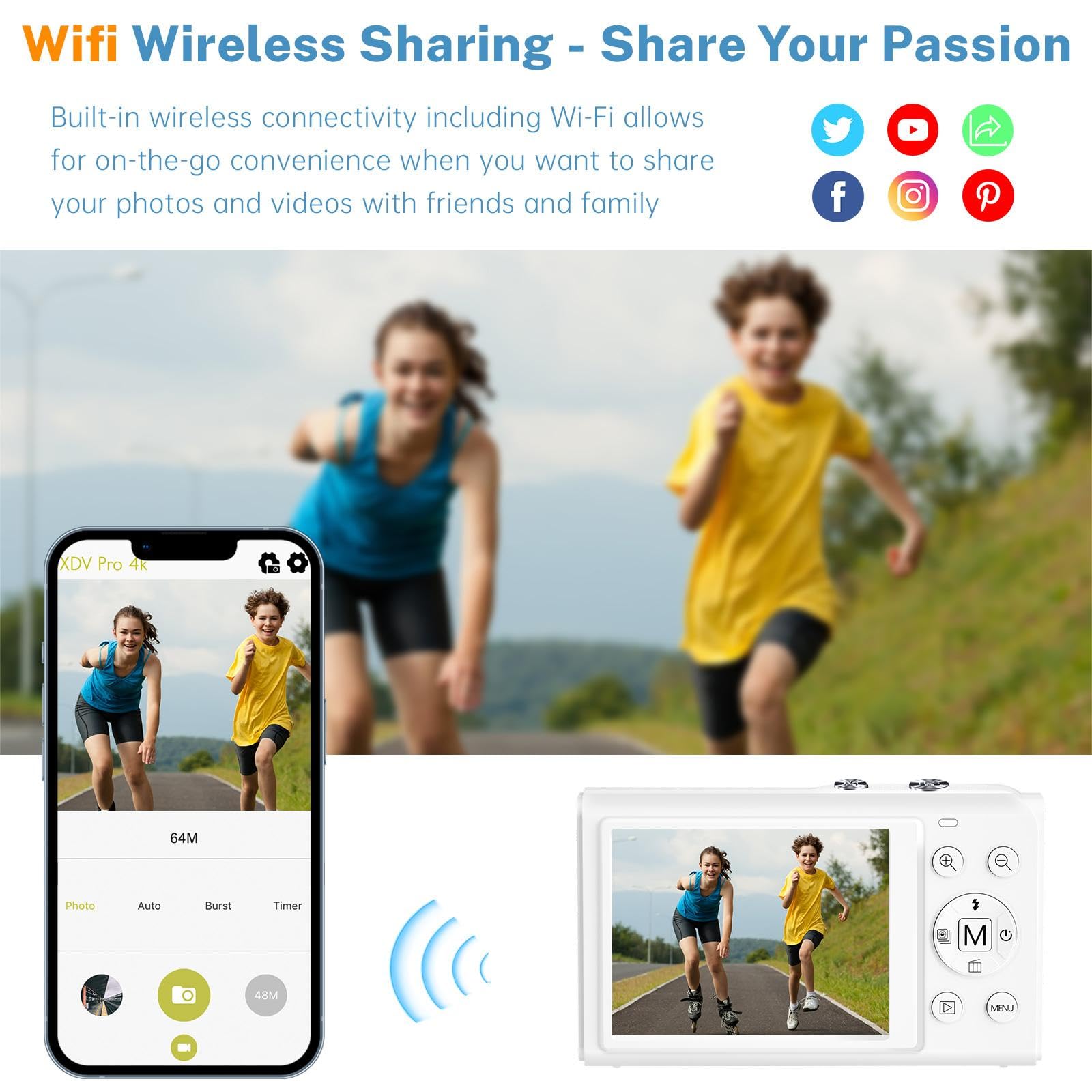 Digital Camera, Saneen 4K WiFi Kids Cameras for Photography, Compact Camera with 32GB Card, 16X Digital Zoom, 2.8
