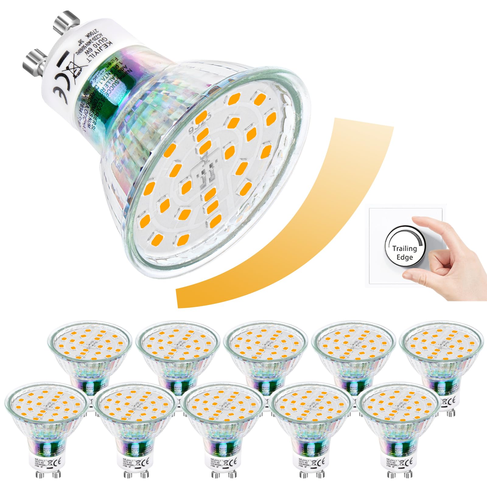 KEJIYILT Pack of 10 GU10 Dimmable GU10 LED Bulbs, GU10 Dimmable Neutral White 4500K 650lm 6W Replaces 65W Halogen Bulbs, 120° Beam Angle Spot Flicker-Free - 4500K — image 1