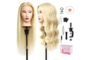 TOPDIRECT 80% Mannequin Head Human Hair,26"Real Hair Cosmetology Mannequin Manikin Head Hair Styling Hairdressing Practice Training Doll Head with Clamp Holder and Tools(Blonde Hair Brown Eyes)