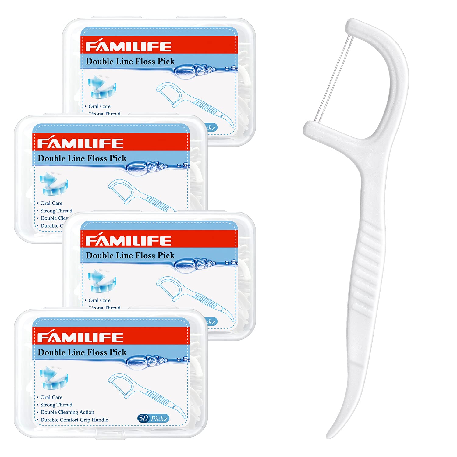 Photo 1 of FAMILIFE Dental Floss Picks, Double Line Flossers 200 Count, Unwaxed Flossing Thinner and Tougher Unflavored Threader Flosser with 4 Travel Cases