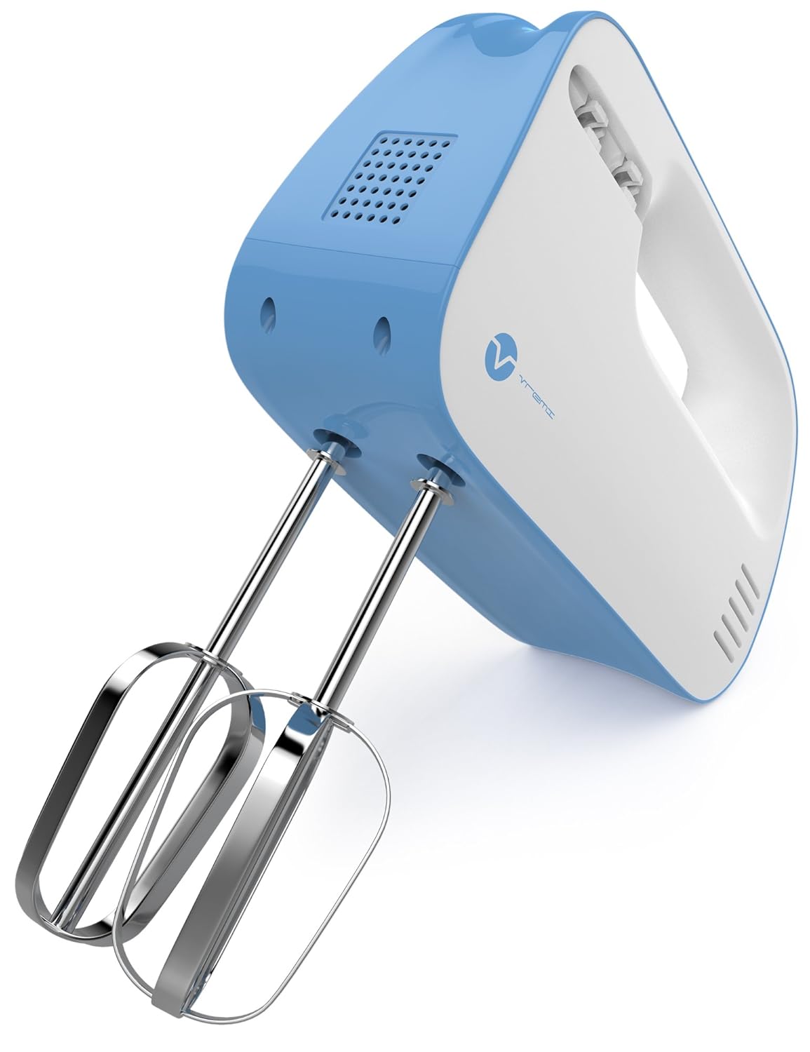 Vremi Electric Hand Mixer 3 Speed with Built-in Storage Case - 150 Watt Power Egg Beater Handheld Kitchen Mixer Stainless Steel Beaters Blades - Heavy Duty Mini Small Mixing Machine - Blue White