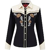 DIFICIL SLOG Women's Embroidered Western Cowgirl Snap Button Down Shirt with Stretch Long Sleeve Loose Blouse