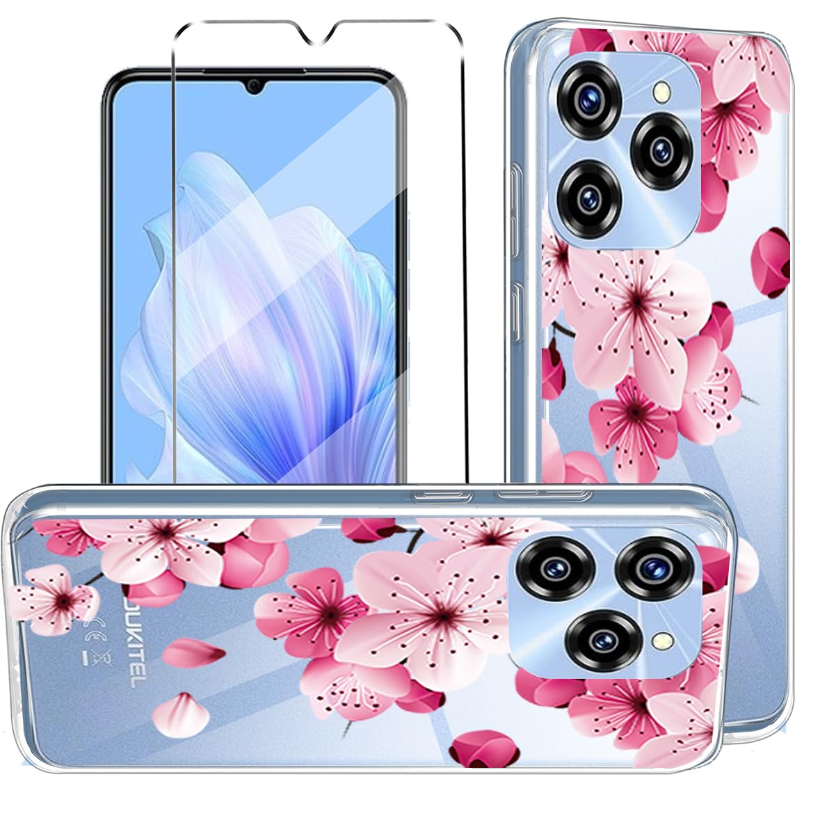 HuiYouMY 2-in-1 Case Compatible with Oukitel C50 Cover with 1 Pack Tempered Glass Screen Protector for Oukitel C50, Slim Fit Soft TPU Shockproof Anti-Scratch Phone Case Cover - WM113