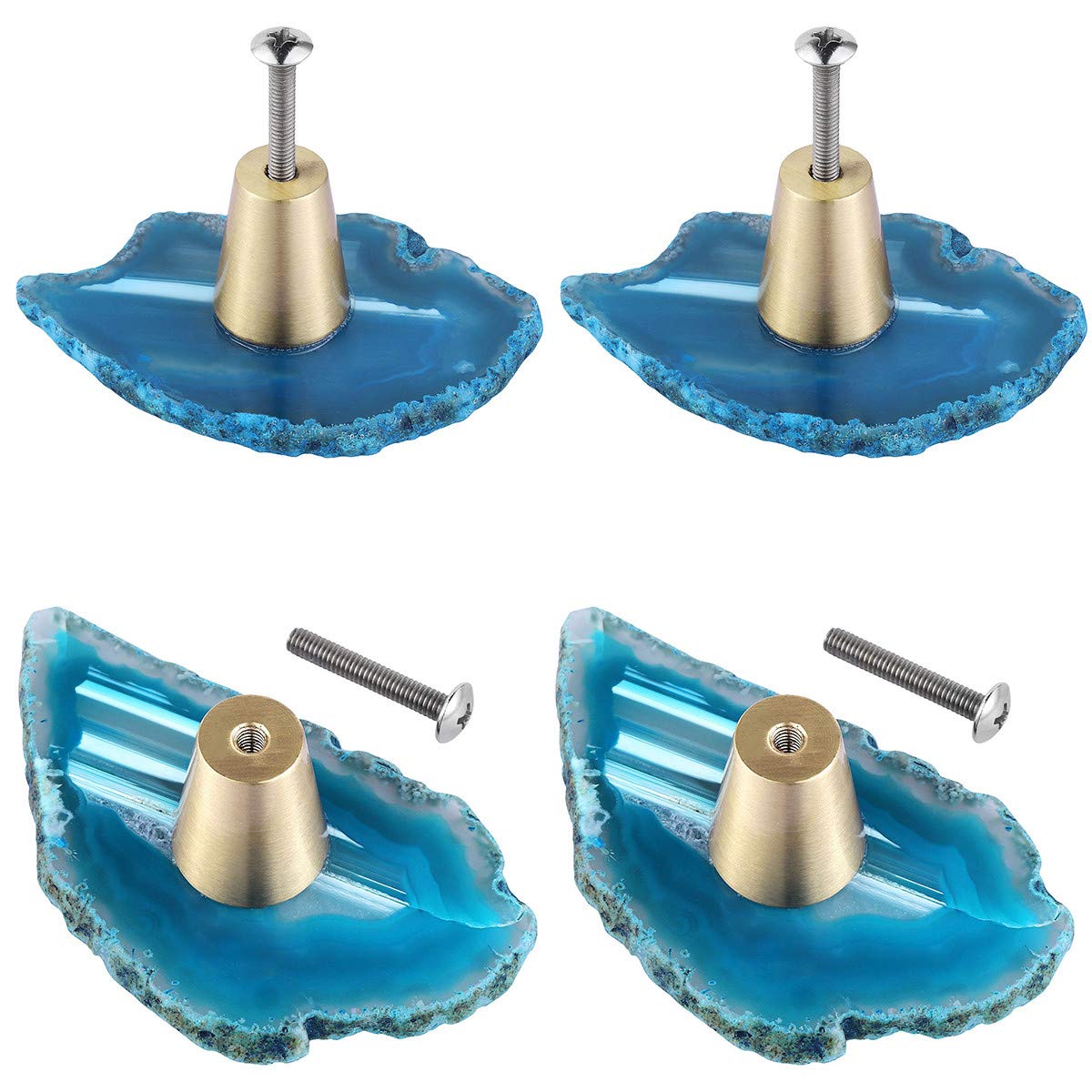 mookaitedecor Set of 4 Blue Agate Drawer Knobs with Screws, Irregular Blue Knobs Natural Crystal Knobs for Cabinet Kitchen Wardrobe Door Decorative Crystal Stone Cupboard Handles Furniture Decor