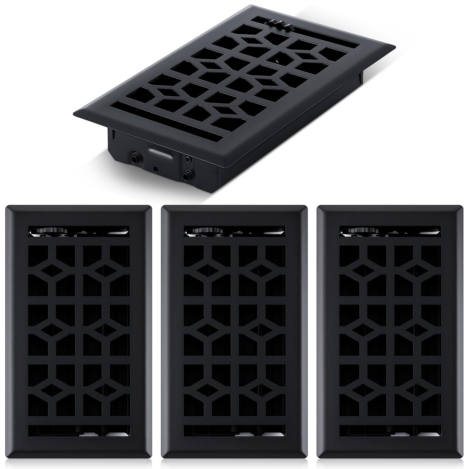Photo 1 of Zonon 4 Pcs Floor Vent Cover 4 x 8 Inch Black Walkable Floor Register Heavy Duty Register Metal Decorative Vent Cover with Adjust Air Damper Rust Proof Finish for Home
