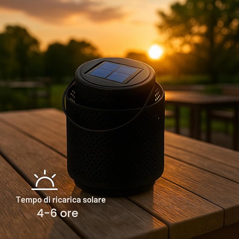 - Lampada solare LED da tavolo Casablanca Black, luce calda 2500K, dimmerabile, resistente all’acqua IP44, batteria integrata, ideale per terrazza e giardino.