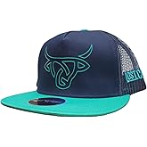 LOST CALF Mens Splitfin Flat Bill Adjustable Snapback Cap Hat Navy/Teal