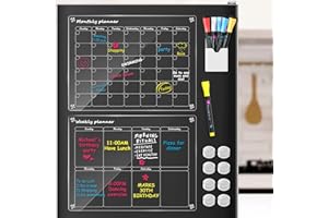 OCEMY Acrylic Magnetic Dry Erase Calendar Broad for Fridge 2 Set 15.7 x 11.8 in Refrigerator Reusable Clear Planner Schedule Erasable Monthly and Weekly Calendar Board