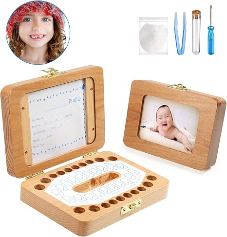 LEADSTAR Caja Dientes de Leche, Marcos de Foto, Caja para Guardar Dientes de Bebé para Niño