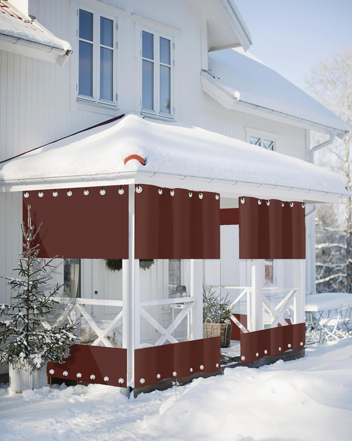 Outdoor Curtains - FoundGo 8'H x 8'W Vinyl Curtains for Patio 19oz, Outdoor Clear Vinyl Patio Enclosure,Heavy Duty Clear Tarp Waterproof Vinyl Tarps with Grommets for Pergola, Balcony,Porch,Gazebos，-4℉ Cold Resistant