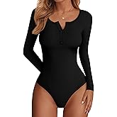 PRETTYGARDEN Long Sleeve Bodysuits for Women 2026 Ribbed Knit Henley Button Up Slim Fitted Basic Tops Winter Fashion Clothing