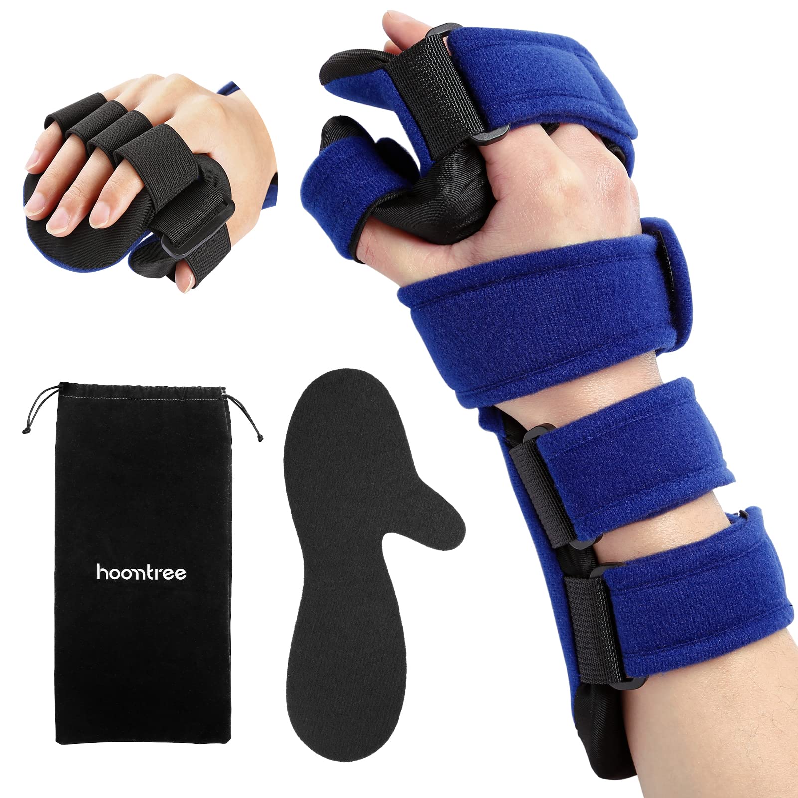 HOOMTREE Stroke Resting Hand Splint Right&Left Resting Hand Splint with Finger Separator Functional Night Immobilizer Wrist Finger Brace for Carpel Tunnel Pain,Sprain Fracture,Tendonitis (Right,Blue)