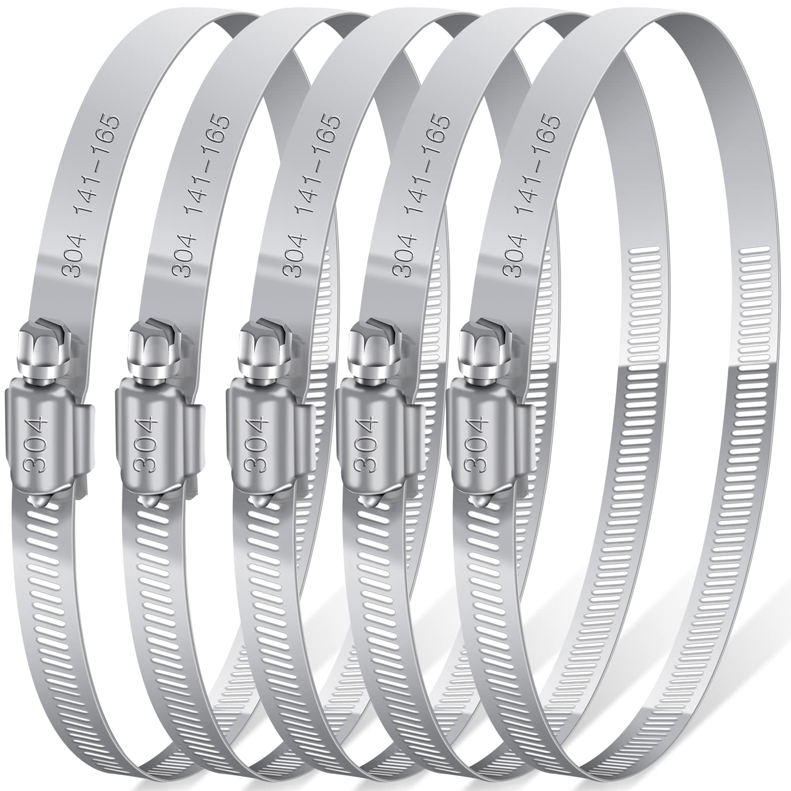 5 Pcs Hose Clips Assorted, JatilEr 141-165mm Hose Clamp Adjustable Stainless Steel Pipe Clip, Duct Clamps Pipe Clamps Adjustable Metal Hose Clips for Securing Hoses and Pipes Tube