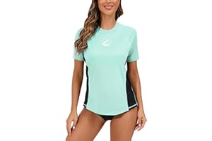 Halcurt Women's Short Sleeve Rash Guard Swim Shirt with Built in Bra UPF50+ Lightweight Quick Dry Swimsuit Top