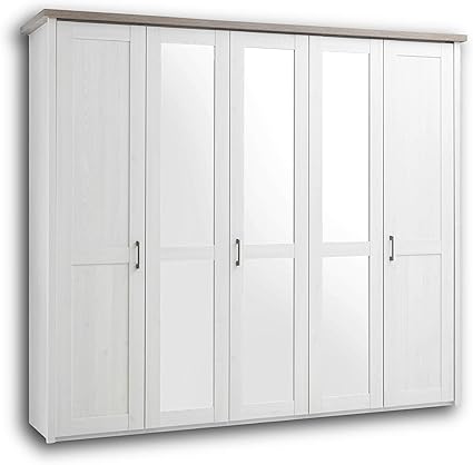 Luca Eleganter Kleiderschrank Im Landhausstil 5 Turig Vielseitiger Drehturenschrank Mit Drei Spiegelturen In Pinie Weiss Truffel 241 X 212 X 62 Cm B H T Amazon De Kuche Haushalt