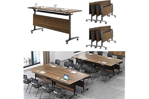 JNMDLAKO Folding Conference Table, Conference Room Tables with Wheels Foldable Large Rectangle Meeting Seminar Table for 6-12 People, Flip Top Mobile Training Table for Office Classr(6, Walnut, 61in)