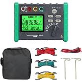 Earth Ground Resistance Tester 0.03-2000 ohm Meter,Upgraded Earth Resistance Tester Auto Measurement 600V AC Ground Voltage Meter with 6pcs 1.5V Batteries,Tool Bag