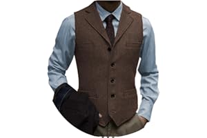 Tuikayoo Men's Tweed Suit Vintage Vest Herringbone Wool Prom Waistcoat Groomsmen