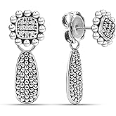 LeCalla 925 Sterling Silver Small Caviar Drop Earring | Antique Small Drop Dangle Earrings for Women | Women's Unique Style Beaded Earrings | Silver Teardrop Earrings