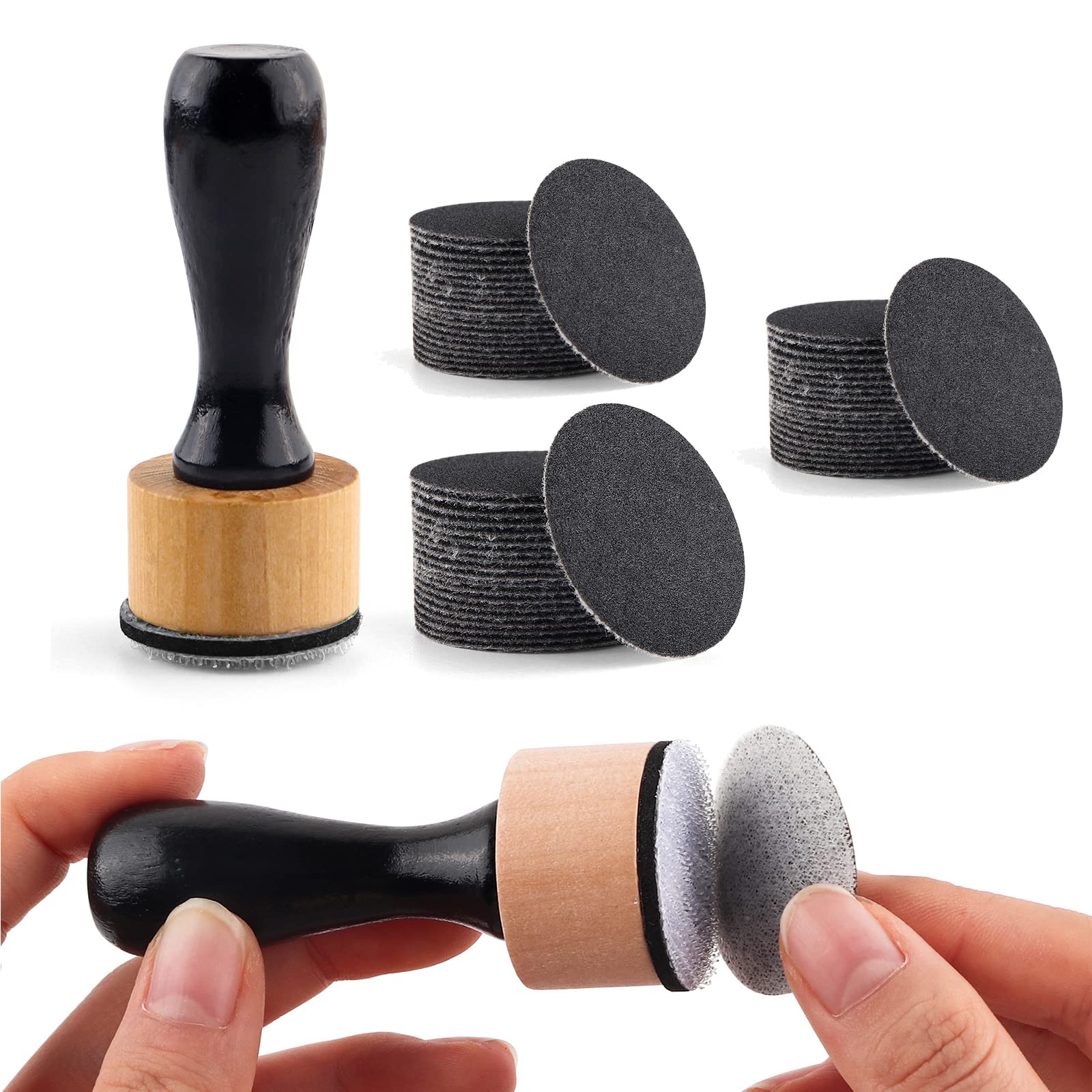 Briartw Mini Ink Blending Tool and 60 Pieces Sanding Disks,Round Replacement Medium-Grit Sandpaper Provides The Ideal Friction to Work On Cardstock, Chipboard, Wood,Remove Bits of Color or Paper