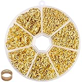 BEADNOVA Open Jump Rings Gold Plated with Jump Ring Opener for Jewelry Making and Keychains (3mm 4mm 5mm 6mm 7mm 8mm 10mm Mix
