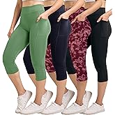 Real Essentials 4 Pack: Women's Capri Leggings with Pockets Casual Yoga Workout Exercise Pants (Available in Plus Size)