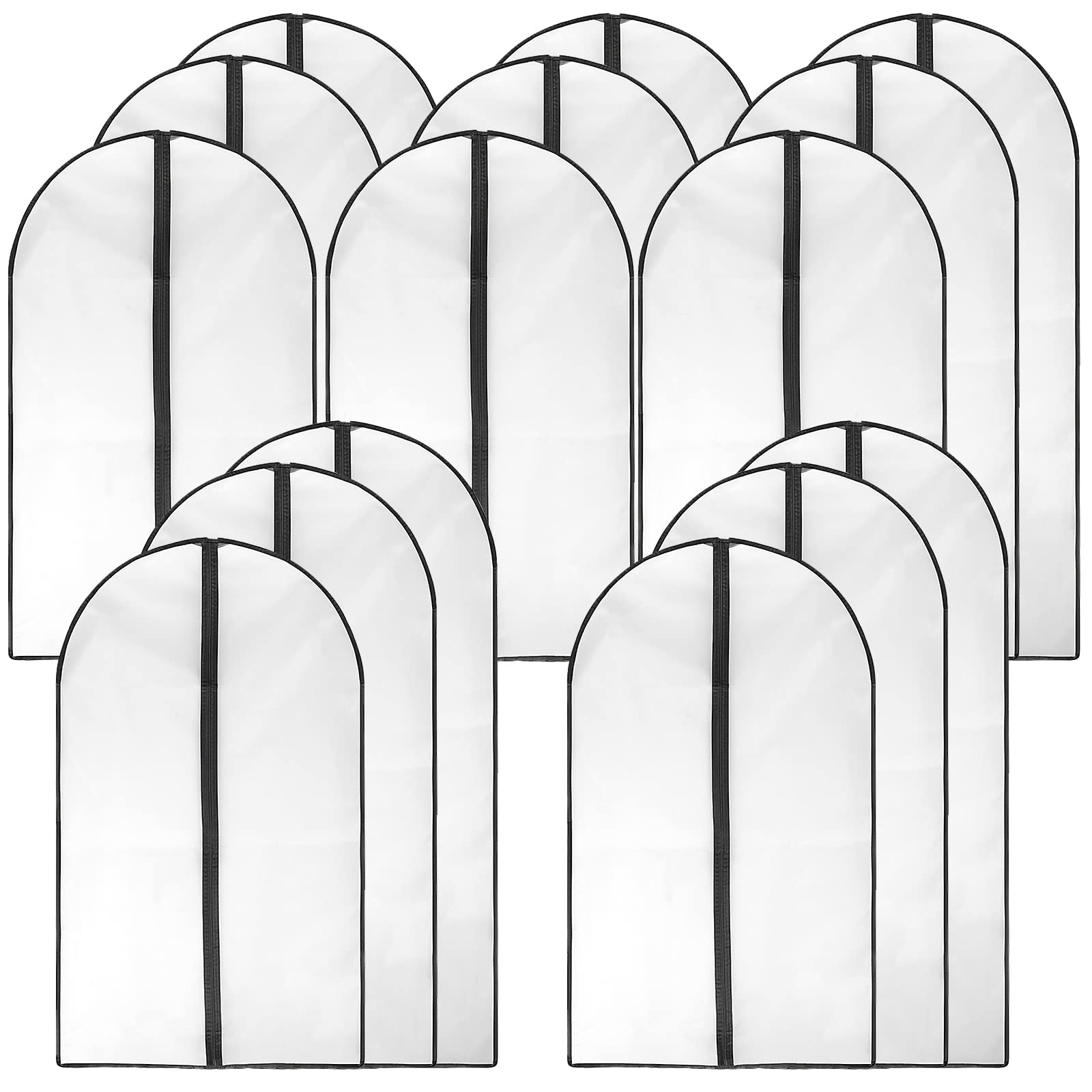 JEUIHAU 15 Pack Garment Bags, Breathable Clothes Covers with Zip, Waterproof Dustproof Garment Cover, Clothes Protector Bags for Suit, Dress, Wardrobe Storage and Travel, 3 Sizes