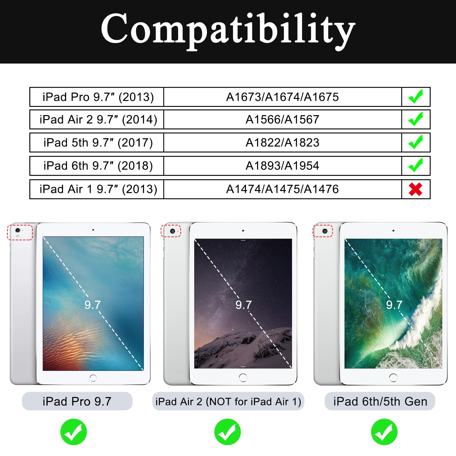 Soke Case for iPad 6th/5th Generation 9.7 Inch 2018/2017,with Built-in Screen Protector and Kickstand, Rugged Full-Body Heavy Duty Protective Cover for Apple iPad Air 2 /Pro 9.7 - Black