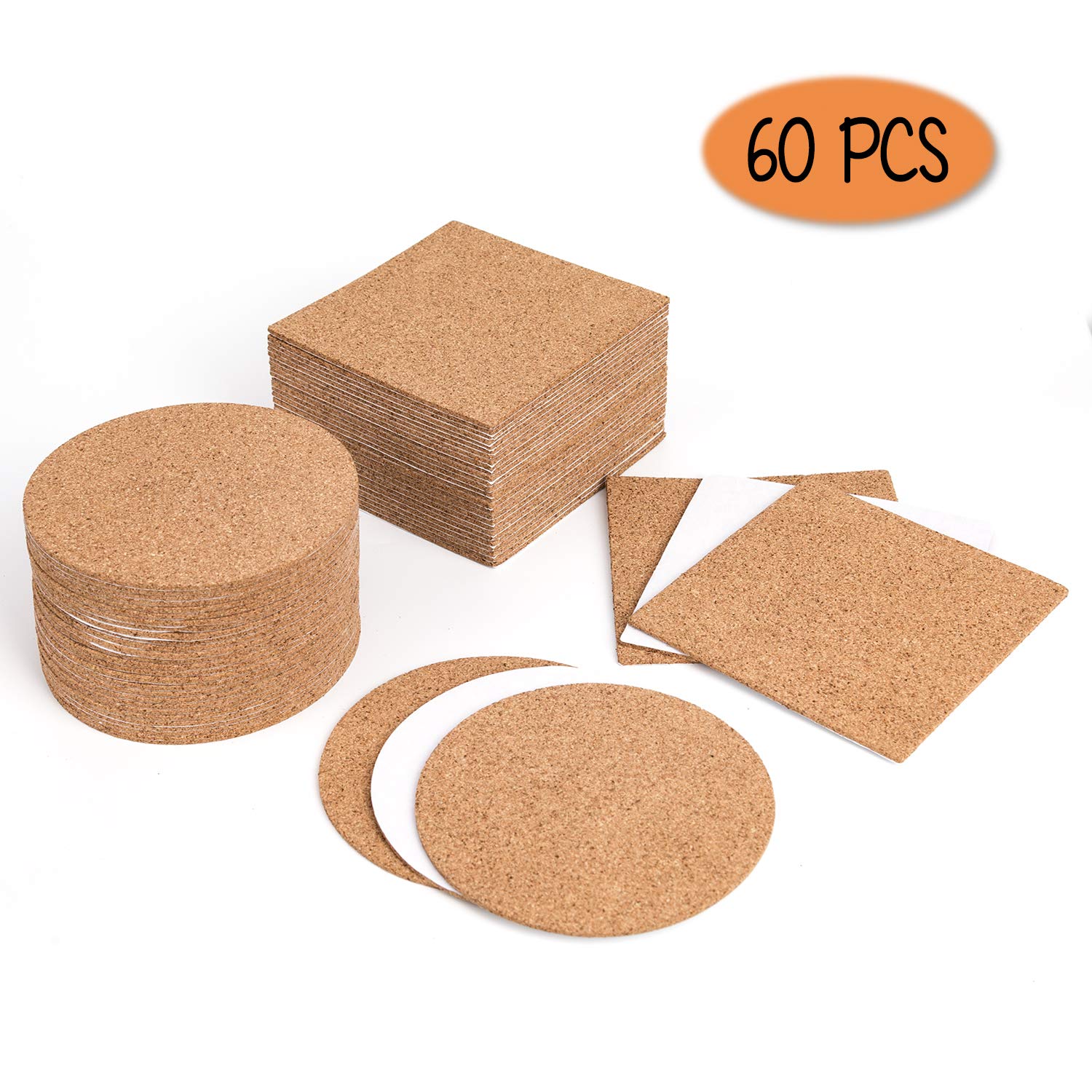 LUTER SelfAdhesive Cork Coasters Squares and Rounds Mini