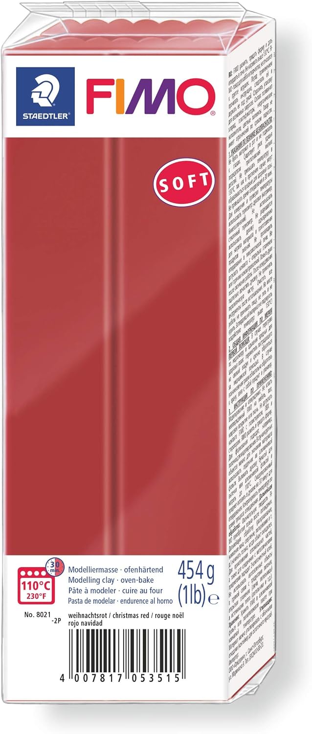 STAEDTLER 8021-2 FIMO Soft Oven-Hardening Polymer Modelling Clay - Christmas Red (1 x 454g Block)