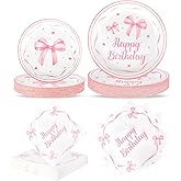 Adecortalk Pink Bow Birthday Party Supplies 108 Pcs Pink Bow Plates Napinks Coquette Birthday Decorations Bow Tableware Decorations Serves 36 Guest for Girls Bachelorette Bridel Party Decor