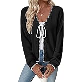 EVALESS Womens Cardigan Sweaters Trendy V Neck Long Sleeve Open Front Bow Tie Knit Chunky Lightweight Fall Outerwear