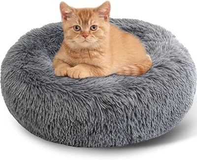 Enjamoy Plush Donut Dog Bed Calming Round 50cm Dark Grey