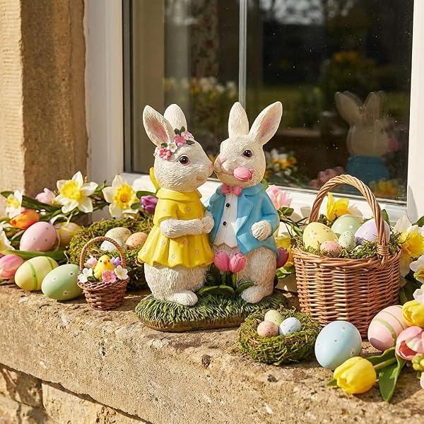 TERESA’S COLLECTIONS EASTER DECORATIONS OUTDOOR WITH SOLAR LIGHTS, 8” LIGHTED EASTER BUNNY DECOR, SPRING EASTER DECOR FOR ENTRYWAY PLANTER MANTEL TABLETOP IDEAL EASTER GIFTS