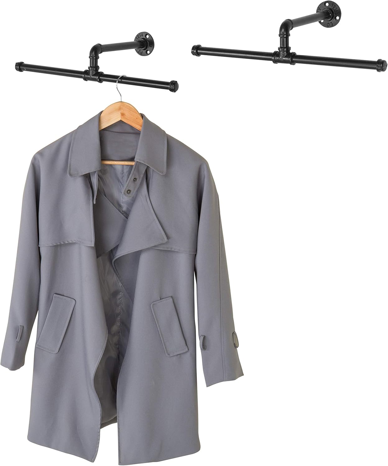 MyGift Wall-Mounted 20-Inch Metal Pipe T-Bar Garment Rods, Set of 2