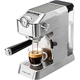 Compact Espresso Machine with Milk Frother and Pressure Gauge, 20 Bar Pump | 40oz Water Tank, Built-in Pressure Gauge, 1400W Heating, Stainless Steel, Powerful Steam Wand for Cappuccino Latte at Home