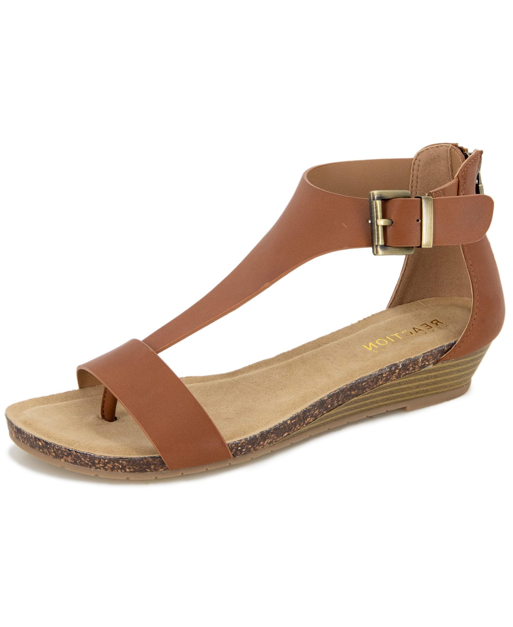 Kenneth Cole REACTION Women’s Great Gal T-Strap Wedge Sandal, Toffee, 8 M US