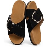 XBKXMK Flat Sandals for Women Cross Buckle Straps Slides Slip-On Comfortable Summer Vacation Beach Sandals