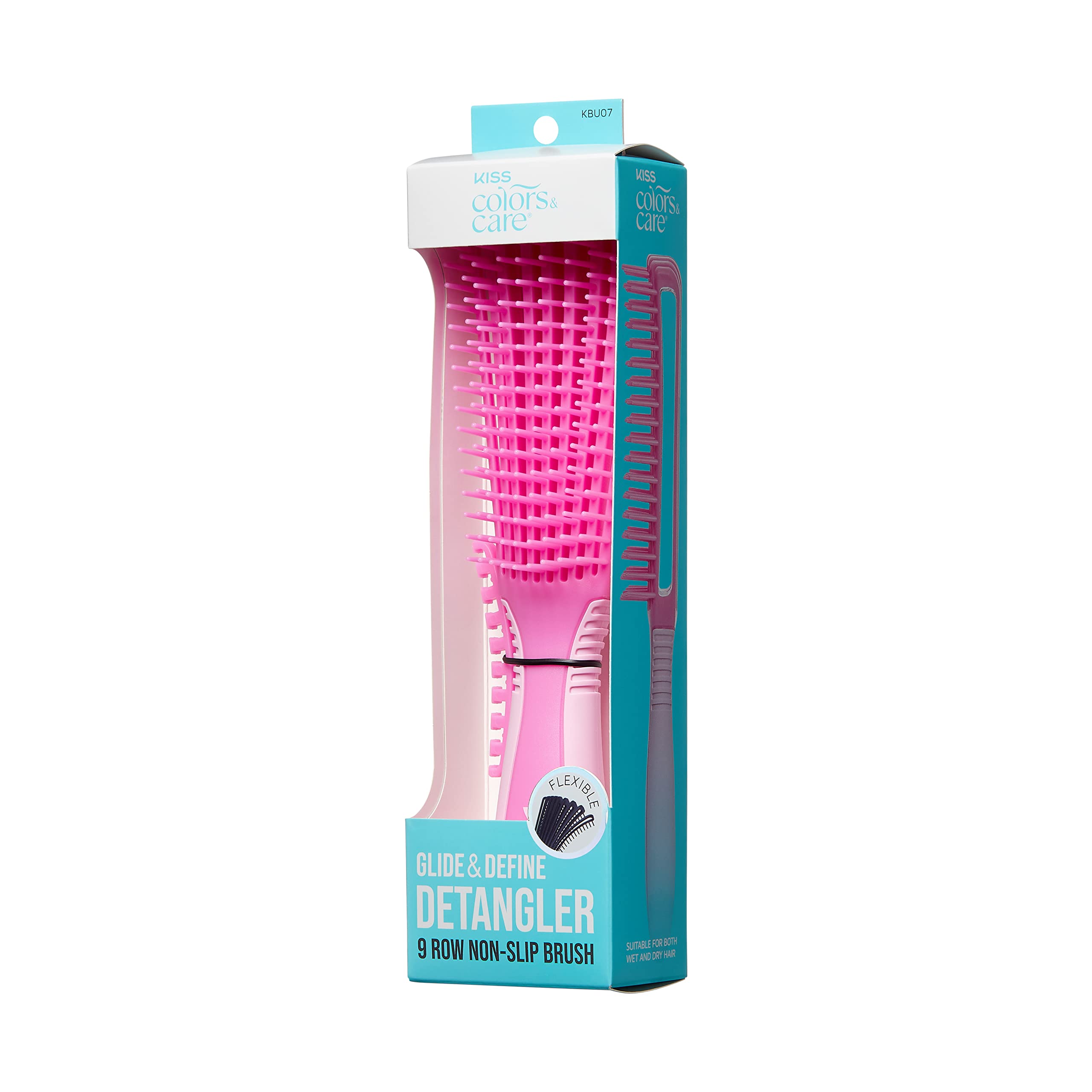 KISS Colors & Care Glide & Define Detangler 9-Row Non-Slip Brush, Large, Pink- For thick and curly hair, Tangle-No, Smooth, Sleek Results, Anti-Static, Sturdy & Non-Slip Grip, Multi Uses