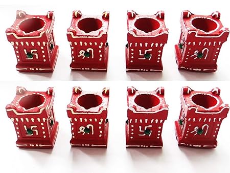 Tulsi Diya for Diwali Decoration Handmade Earthen Clay Terracotta Decorative Diya 8 Pcs Set Tealight Candle Festival Diya Oil Lamps