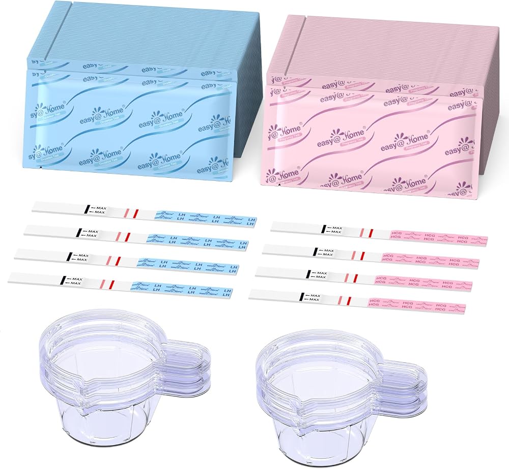 Easy@Home Ovulation & Pregnancy Test Kit, 25 LH + 10 hCG Tests, 35 Cups | Ovulation and Pregnancy Test Strips with 35 Large U